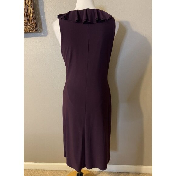 Ralph Lauren Dress 12 Dark Purple Stretch Sleeveless Ruffle V Neck Washable NEW - Picture 5 of 10